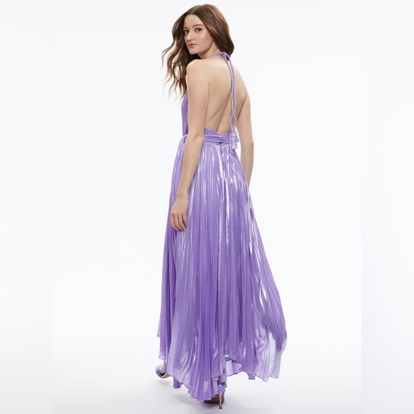 Alice + Olivia ARISTA SLEEVELESS HALTER NECK PLEATED MAXI DRESS - Picture 6 of 9